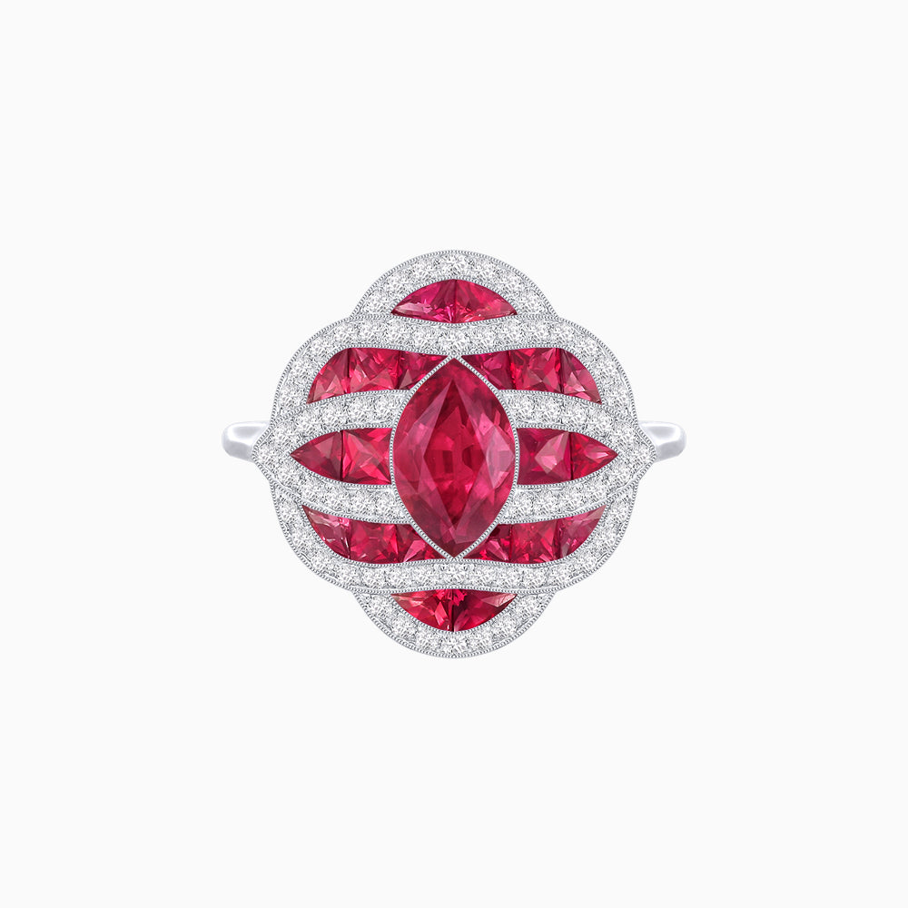 Art Deco Inspired Marquise Cut Sea Wave Design Gemstone Ring