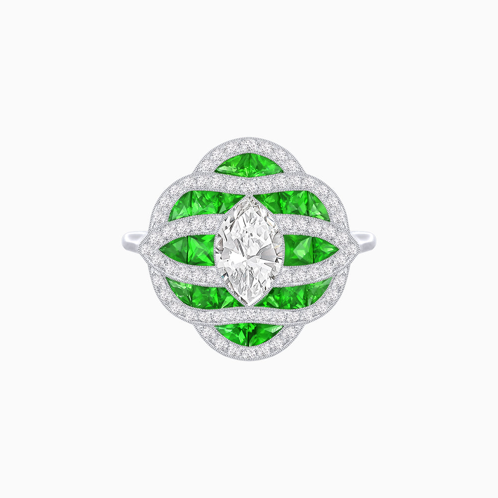 Art Deco Inspired Marquise Cut Sea Wave Design Gemstone Ring