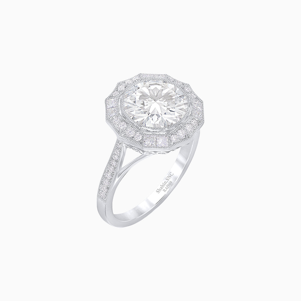 Diamond Dodecagon Frame Vintage-Style Engagement Ring