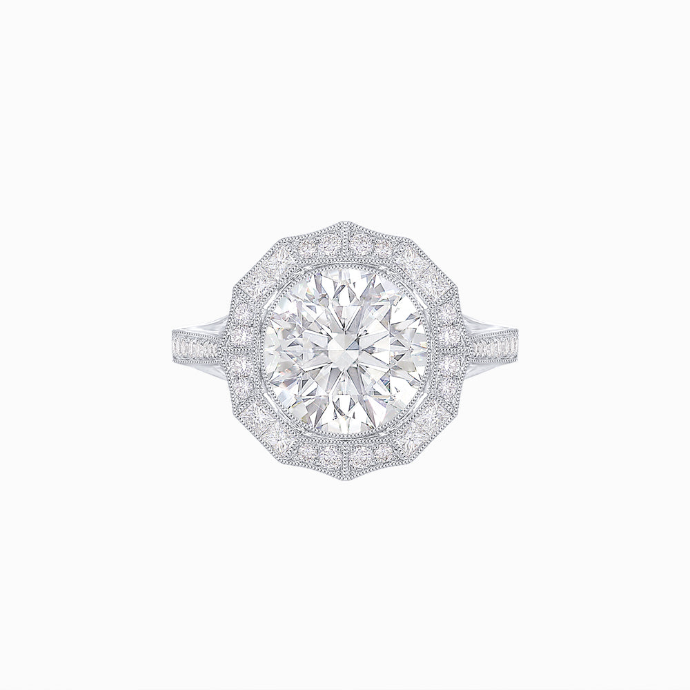 Diamond Dodecagon Frame Vintage-Style Engagement Ring