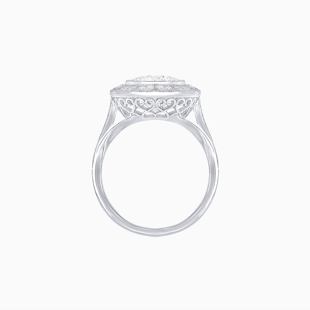 Diamond Dodecagon Frame Vintage-Style Engagement Ring