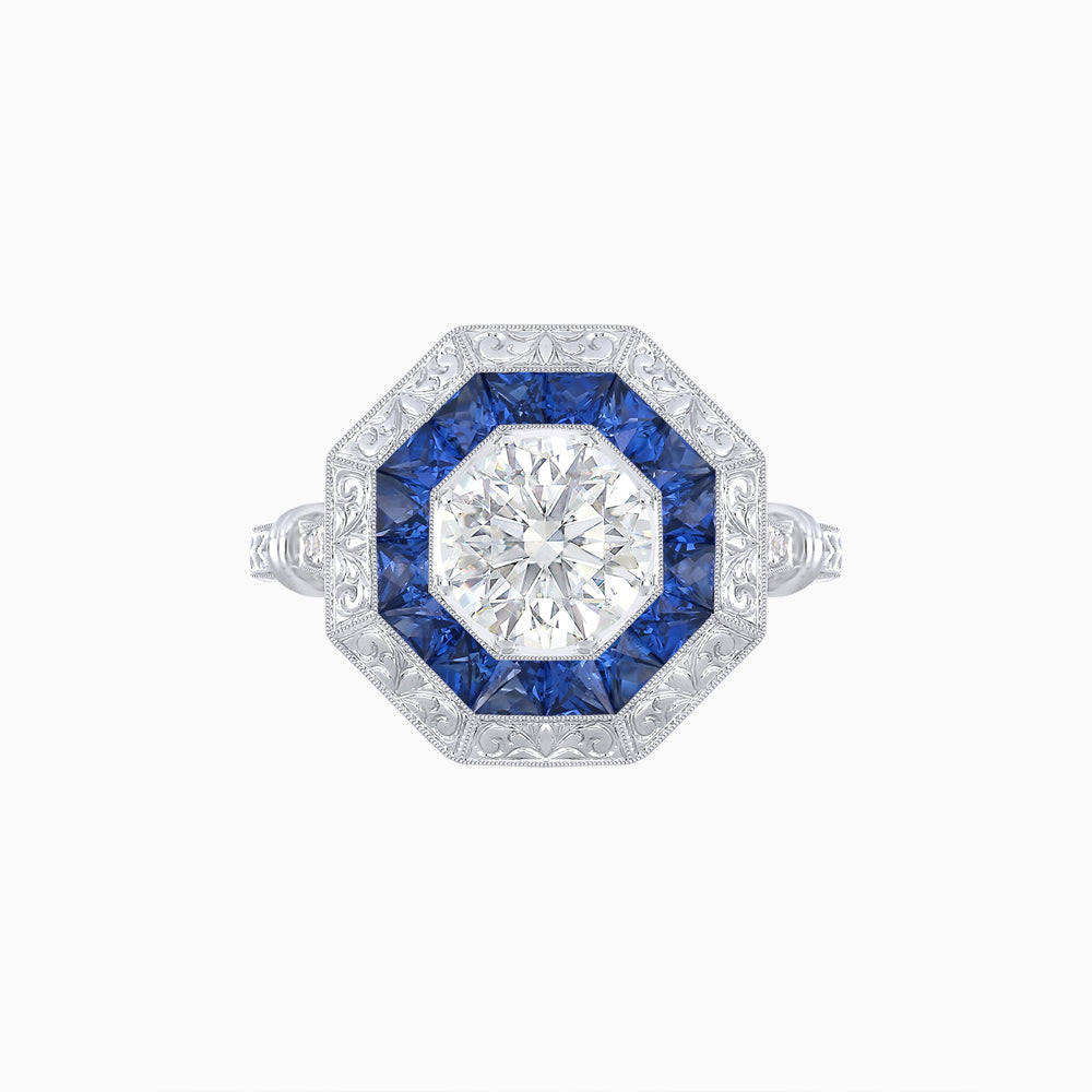 Art Deco Inspired Octagonal French-Cut Gemstone Ring