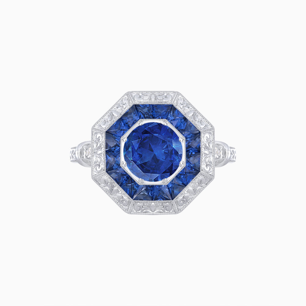 Art Deco Inspired Octagonal French-Cut Gemstone Ring