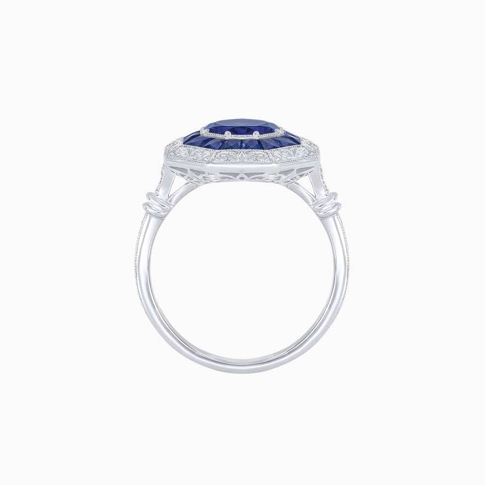 Art Deco Inspired Octagonal French-Cut Gemstone Ring