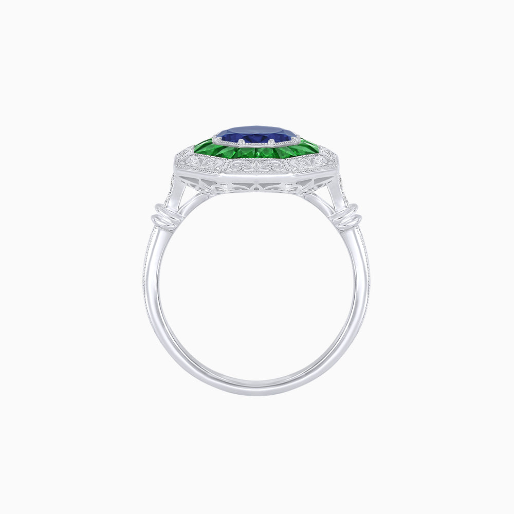 Art Deco Inspired Octagonal French-Cut Gemstone Ring
