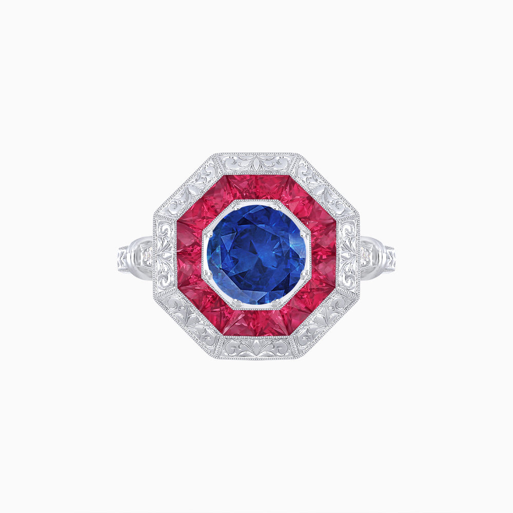 Art Deco Inspired Octagonal French-Cut Gemstone Ring