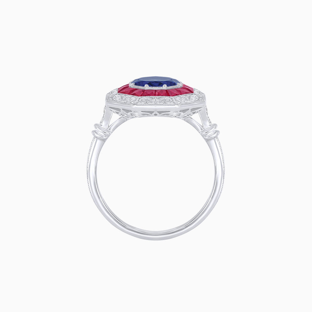 Art Deco Inspired Octagonal French-Cut Gemstone Ring