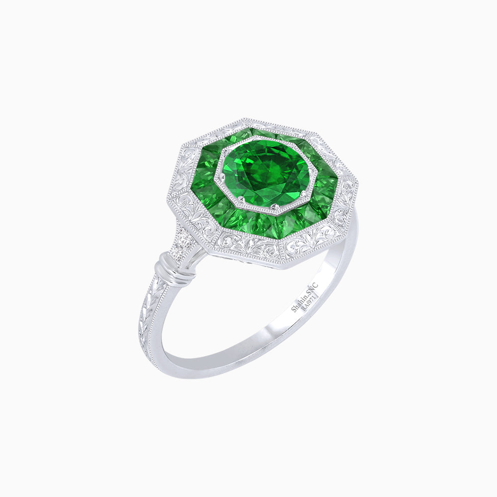 Art Deco Inspired Octagonal French-Cut Gemstone Ring