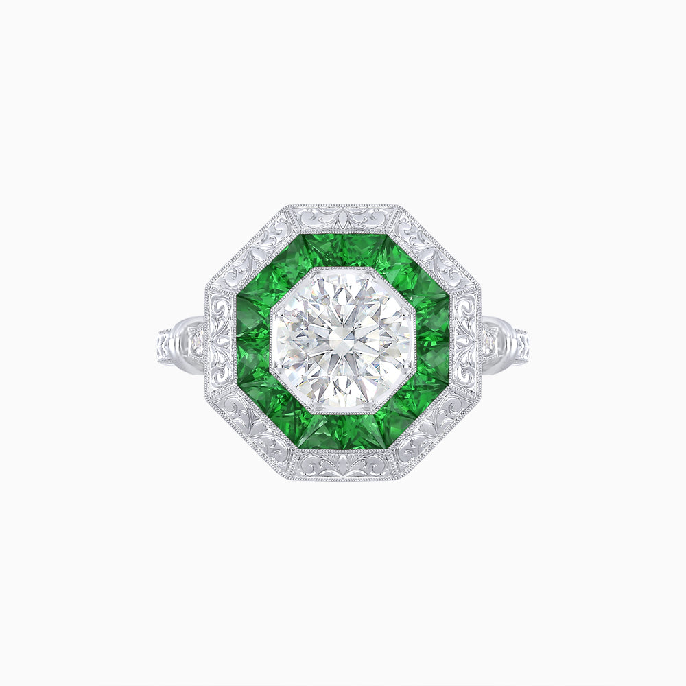 Art Deco Inspired Octagonal French-Cut Gemstone Ring