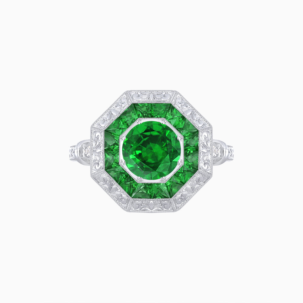 Art Deco Inspired Octagonal French-Cut Gemstone Ring