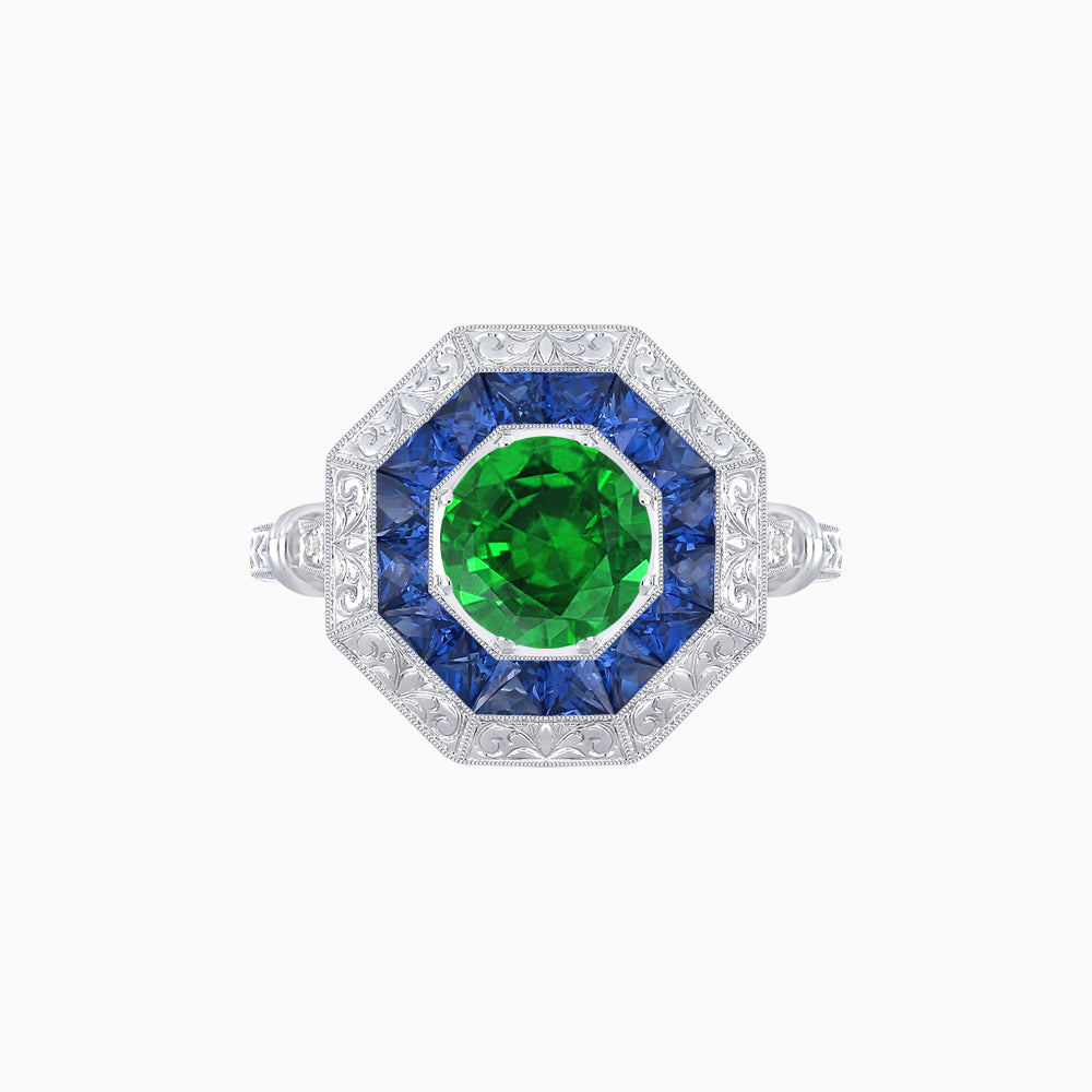 Art Deco Inspired Octagonal French-Cut Gemstone Ring