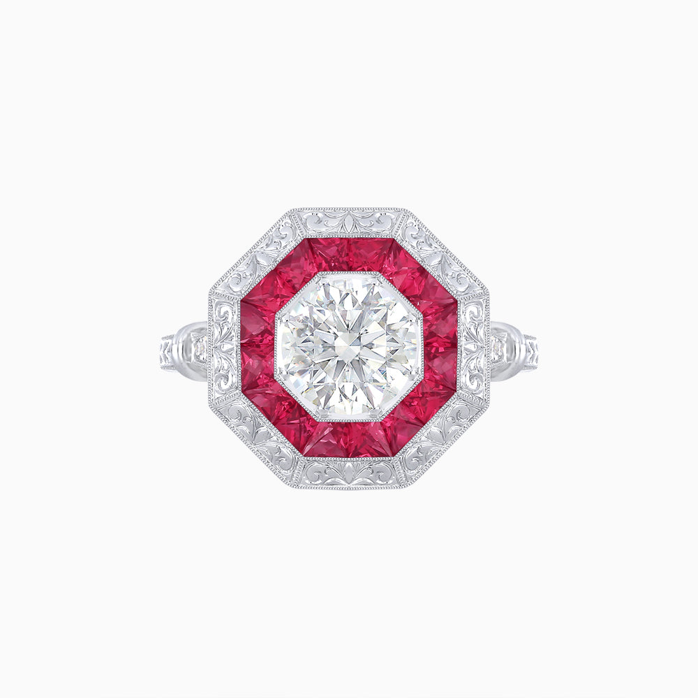 Art Deco Inspired Octagonal French-Cut Gemstone Ring