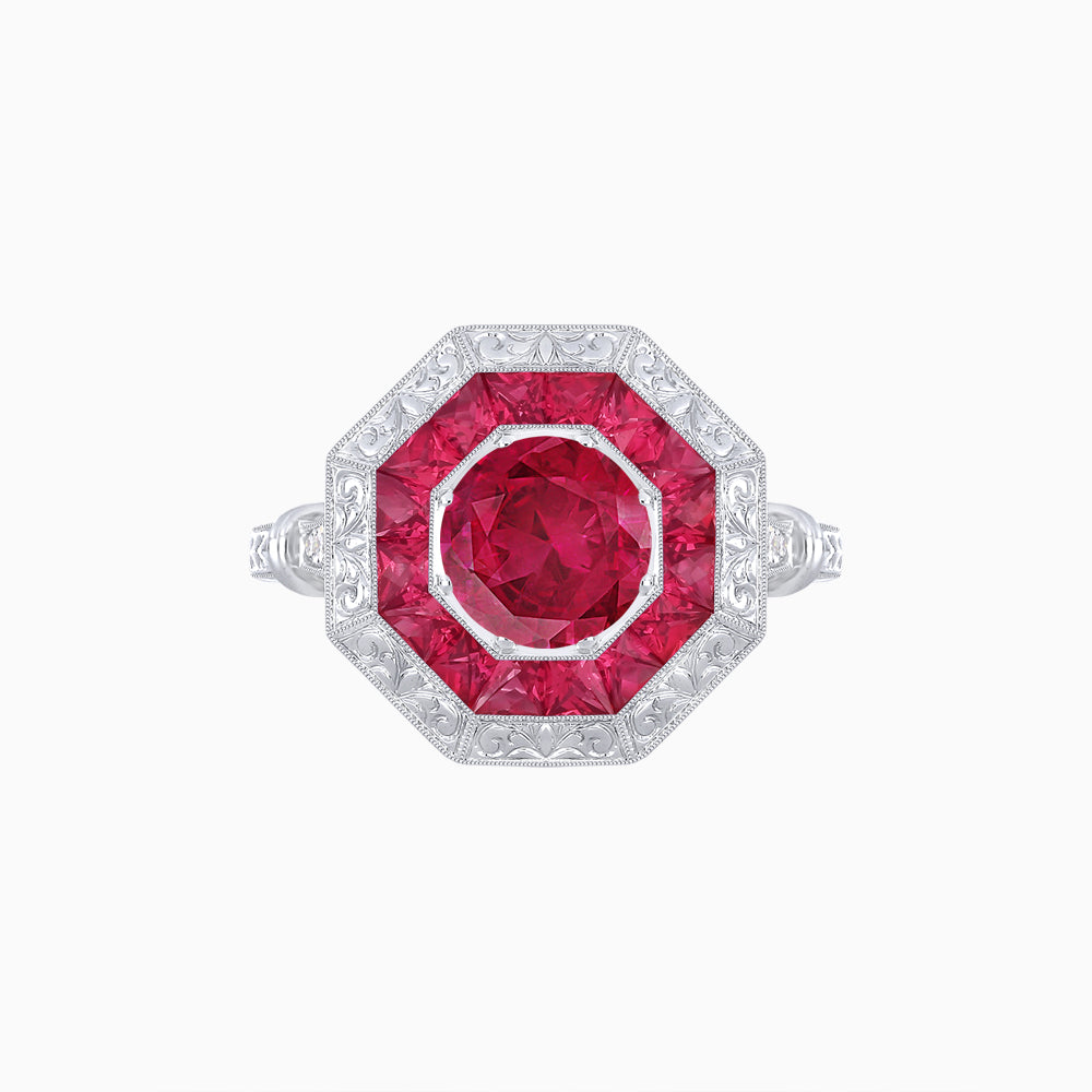 Art Deco Inspired Octagonal French-Cut Gemstone Ring