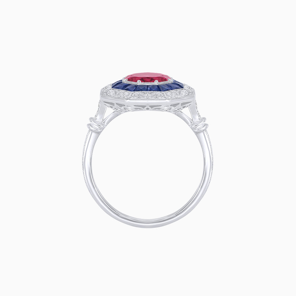 Art Deco Inspired Octagonal French-Cut Gemstone Ring