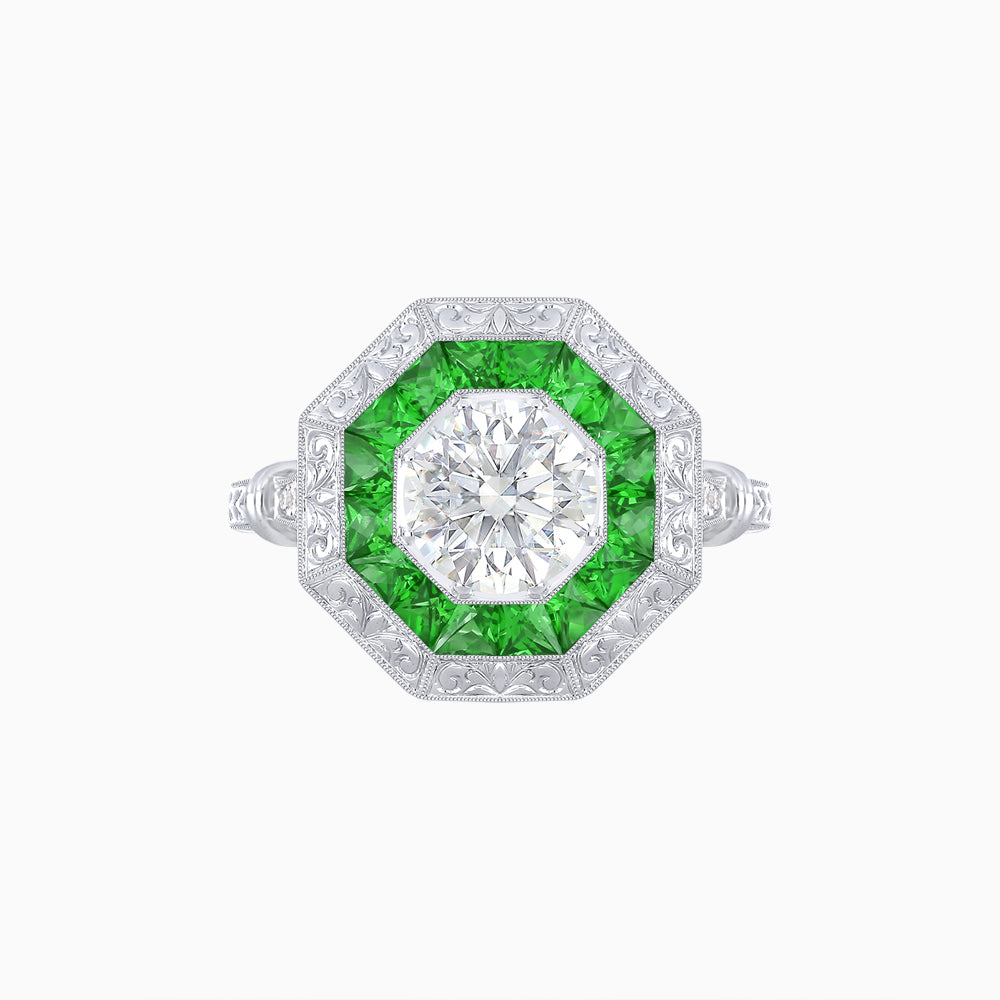 Art Deco Inspired Octagonal French-Cut Gemstone Ring