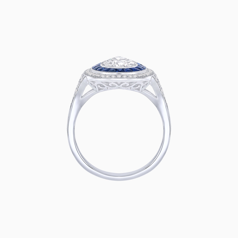 Art Deco Inspired Pear Cut Gemstone Double Halo Ring