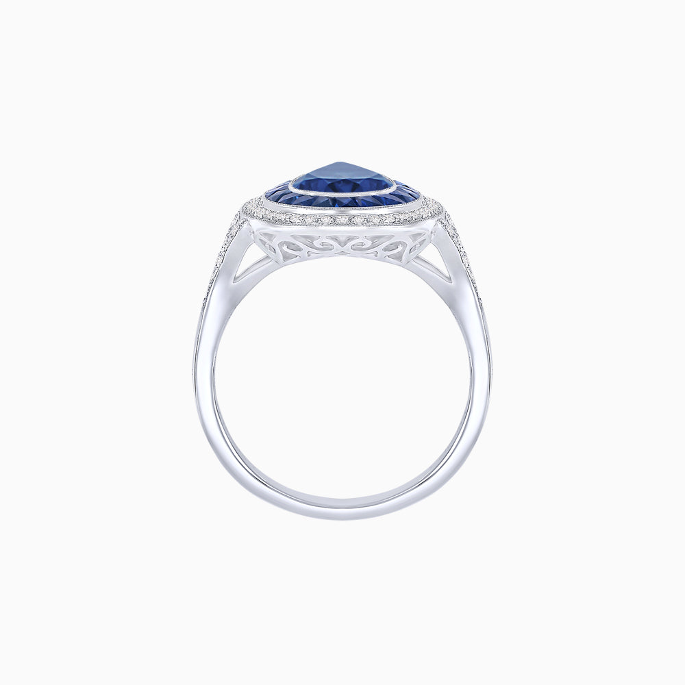Art Deco Inspired Pear Cut Gemstone Double Halo Ring