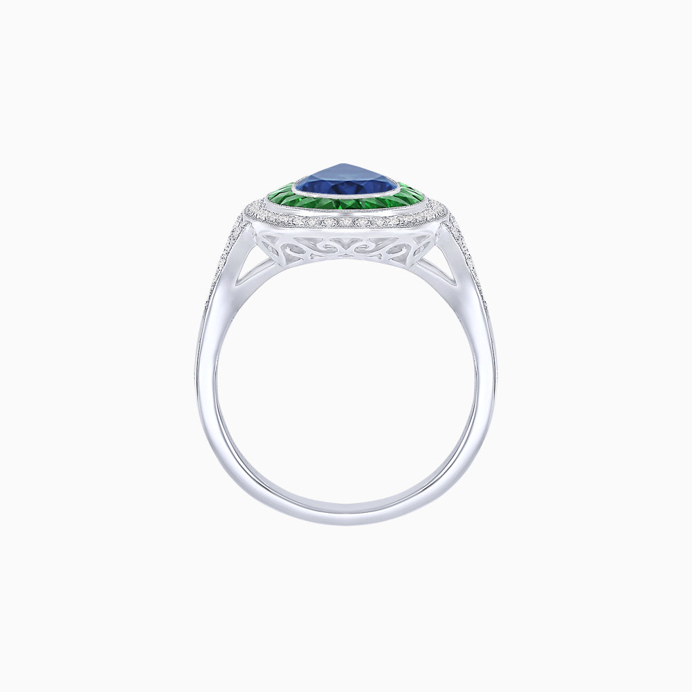 Art Deco Inspired Pear Cut Gemstone Double Halo Ring