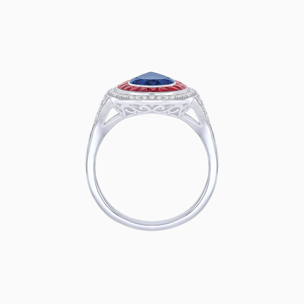 Art Deco Inspired Pear Cut Gemstone Double Halo Ring