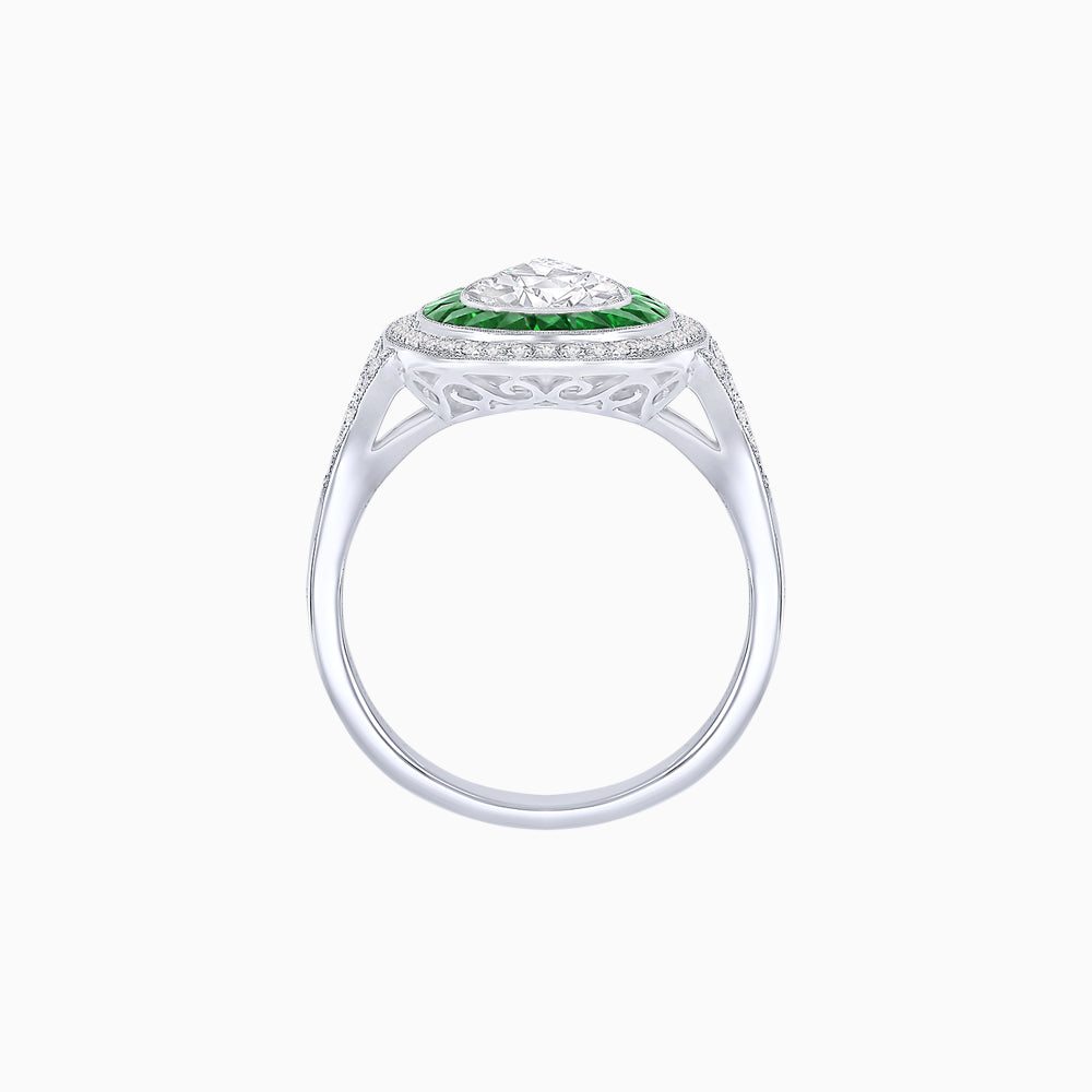 Art Deco Inspired Pear Cut Gemstone Double Halo Ring