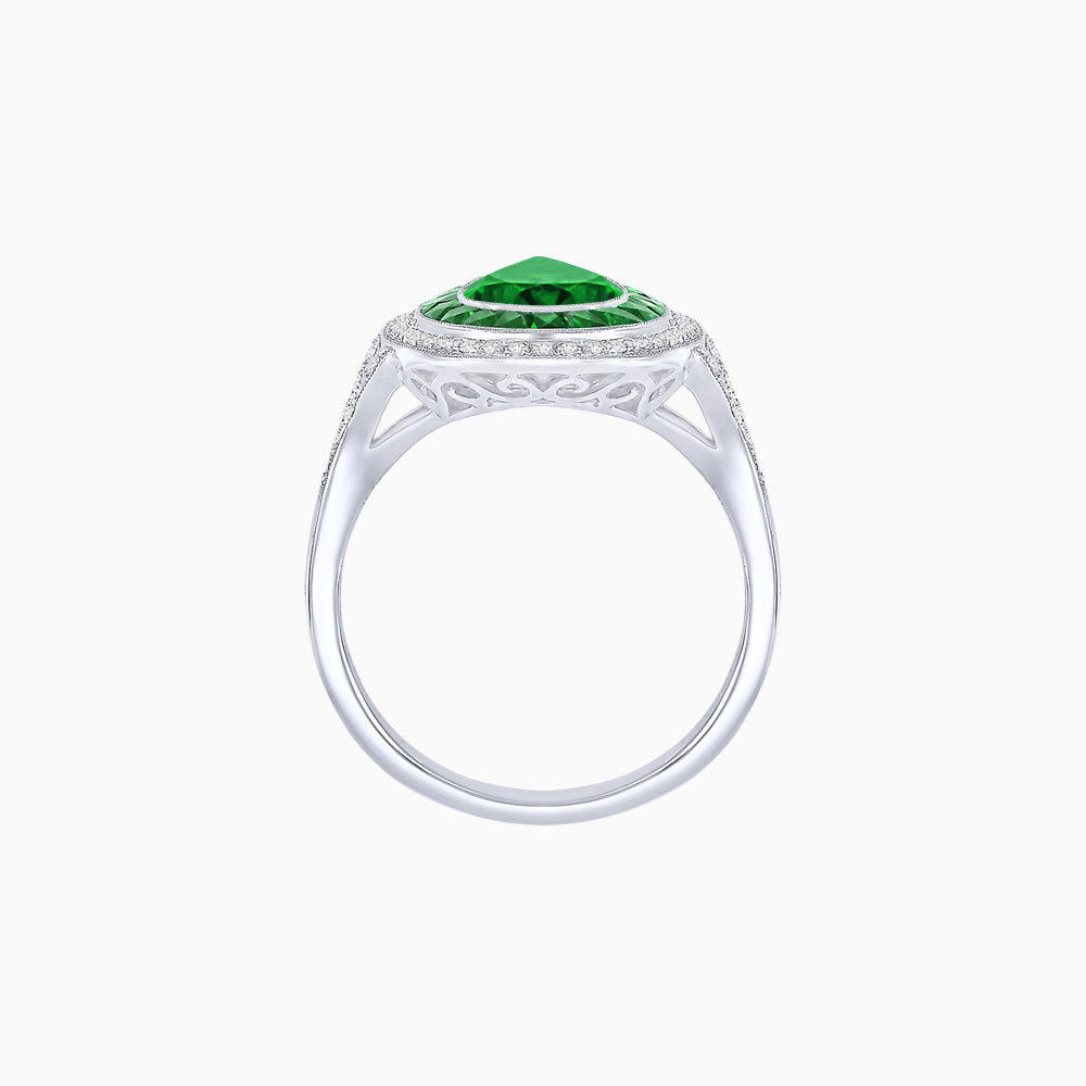 Art Deco Inspired Pear Cut Gemstone Double Halo Ring