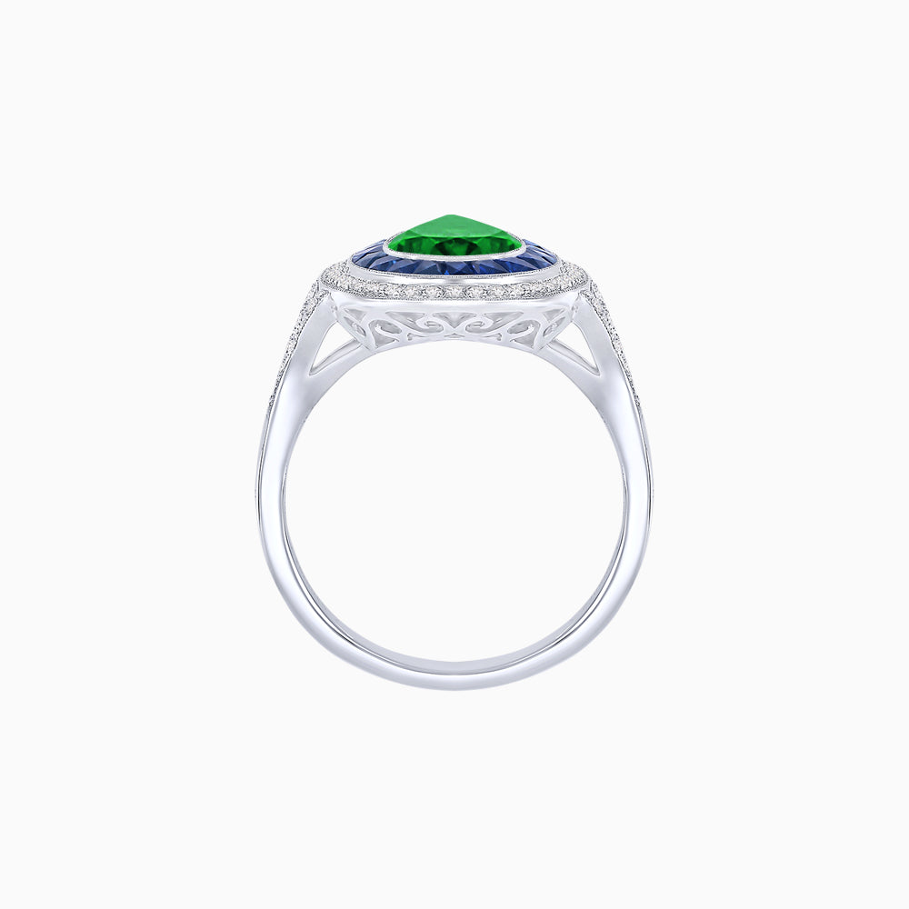 Art Deco Inspired Pear Cut Gemstone Double Halo Ring