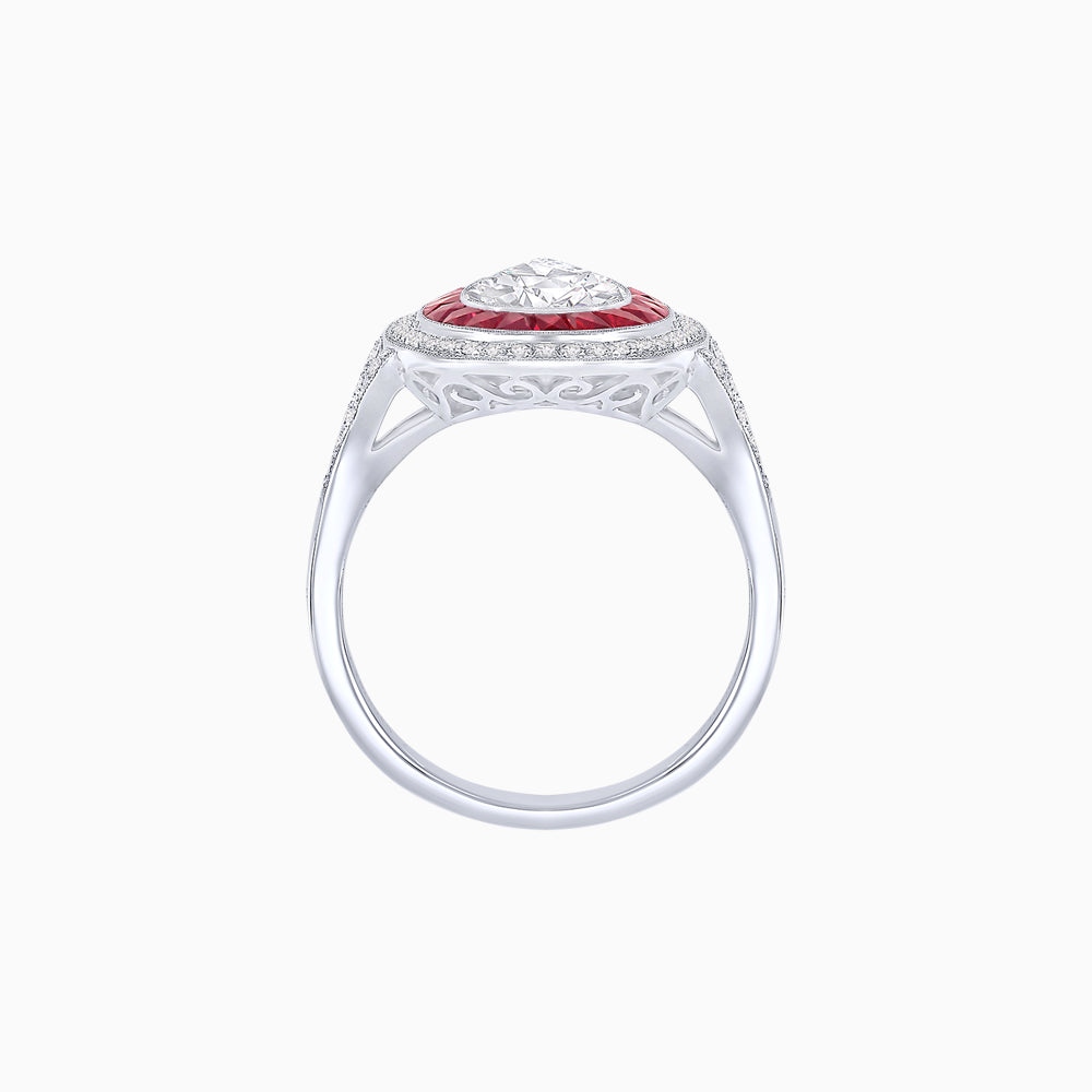Art Deco Inspired Pear Cut Gemstone Double Halo Ring