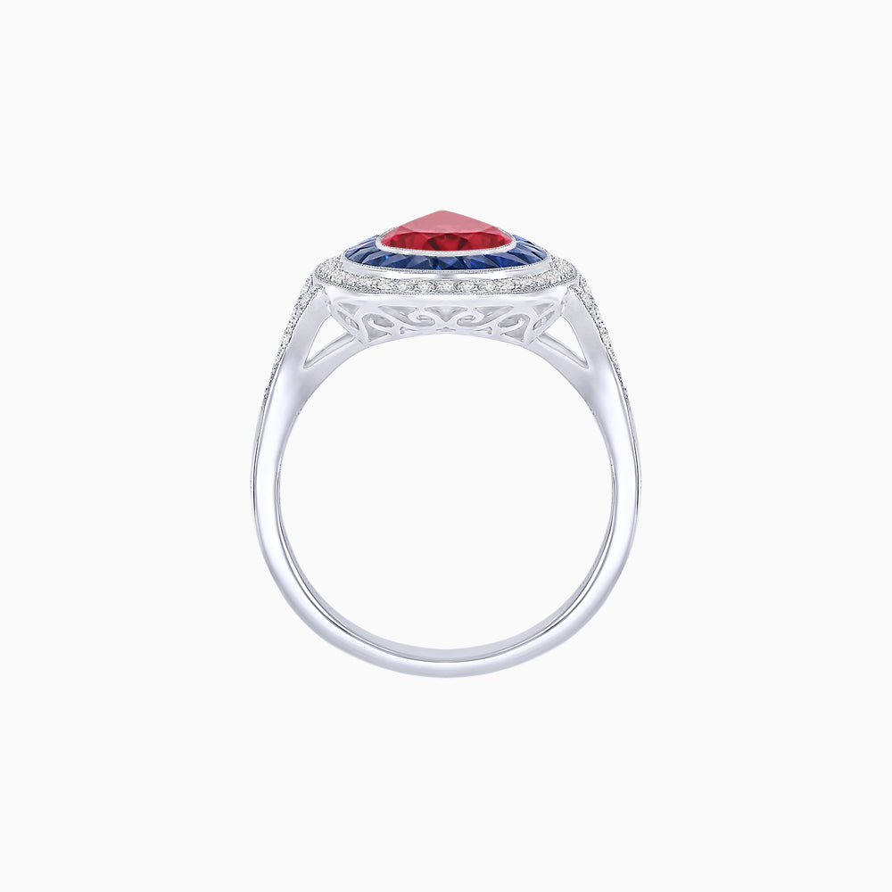 Art Deco Inspired Pear Cut Gemstone Double Halo Ring