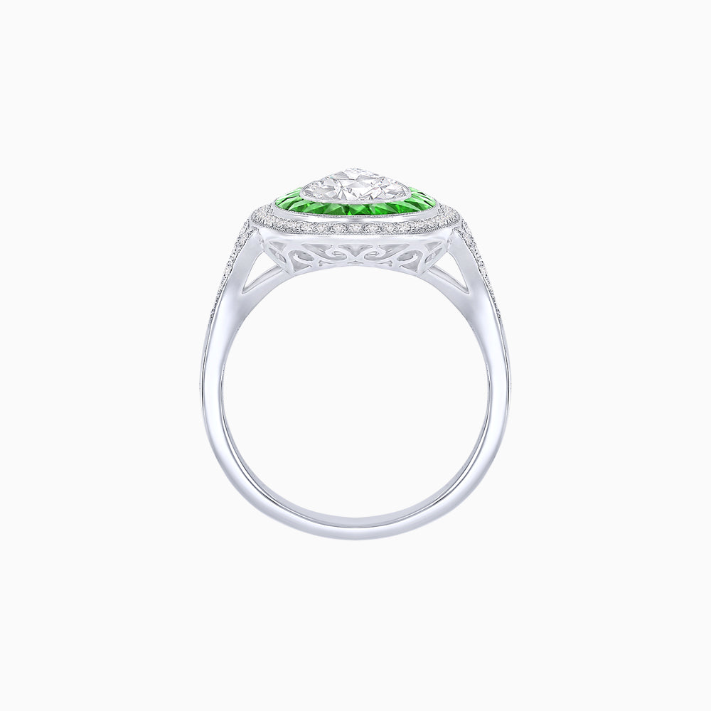 Art Deco Inspired Pear Cut Gemstone Double Halo Ring