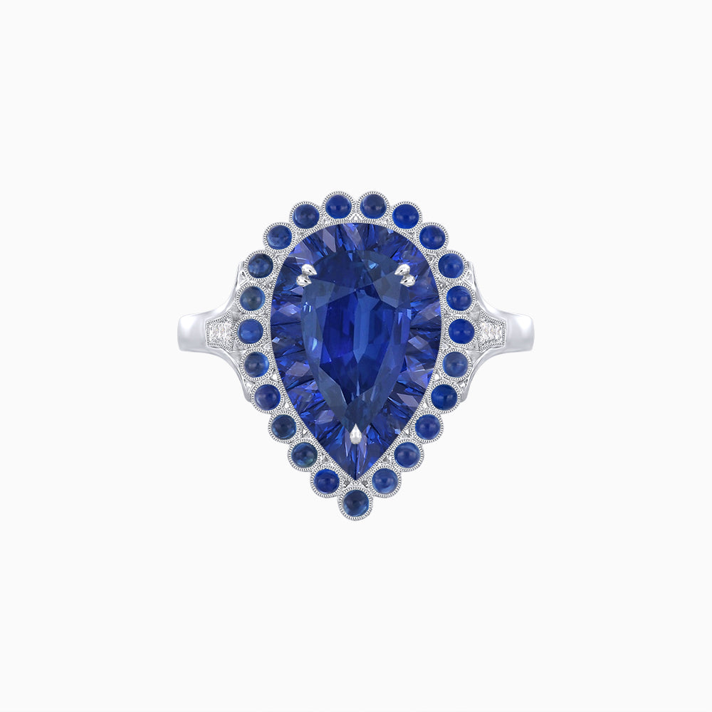 Vintage Style Pear Shape Mosaic Ring with French-Cut and Cabochon Borders
