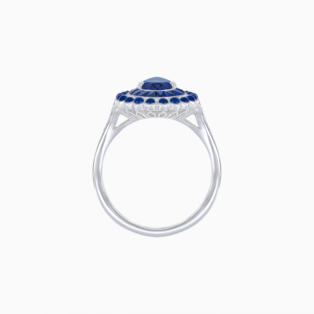 Vintage Style Pear Shape Mosaic Ring with French-Cut and Cabochon Borders
