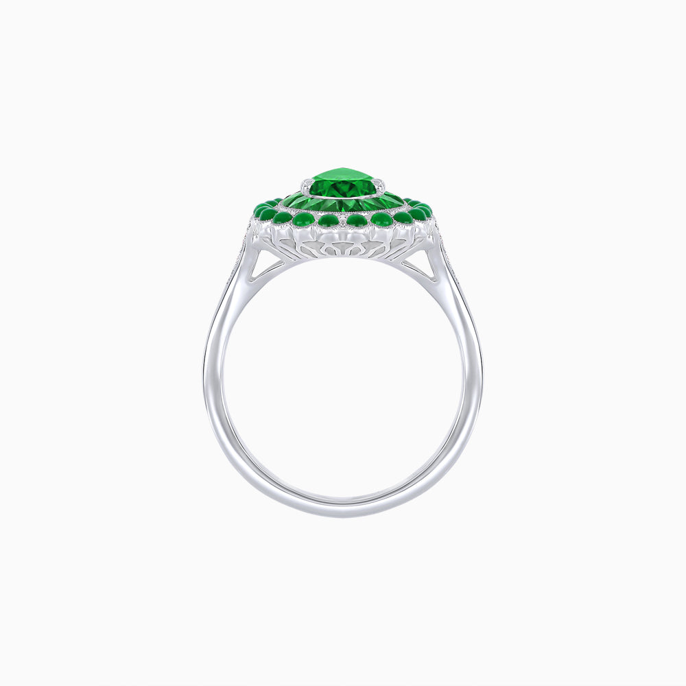 Vintage Style Pear Shape Mosaic Ring with French-Cut and Cabochon Borders