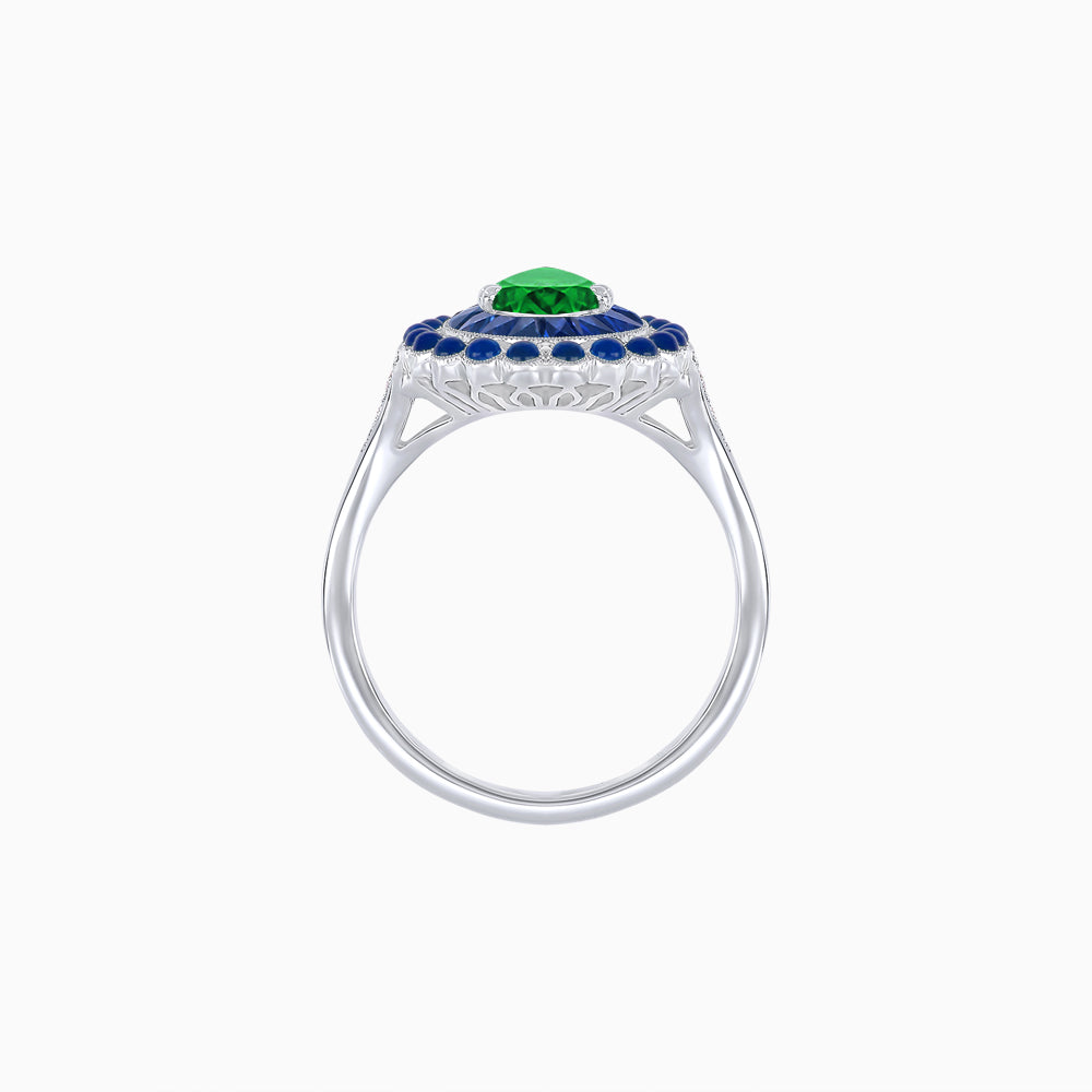 Vintage Style Pear Shape Mosaic Ring with French-Cut and Cabochon Borders