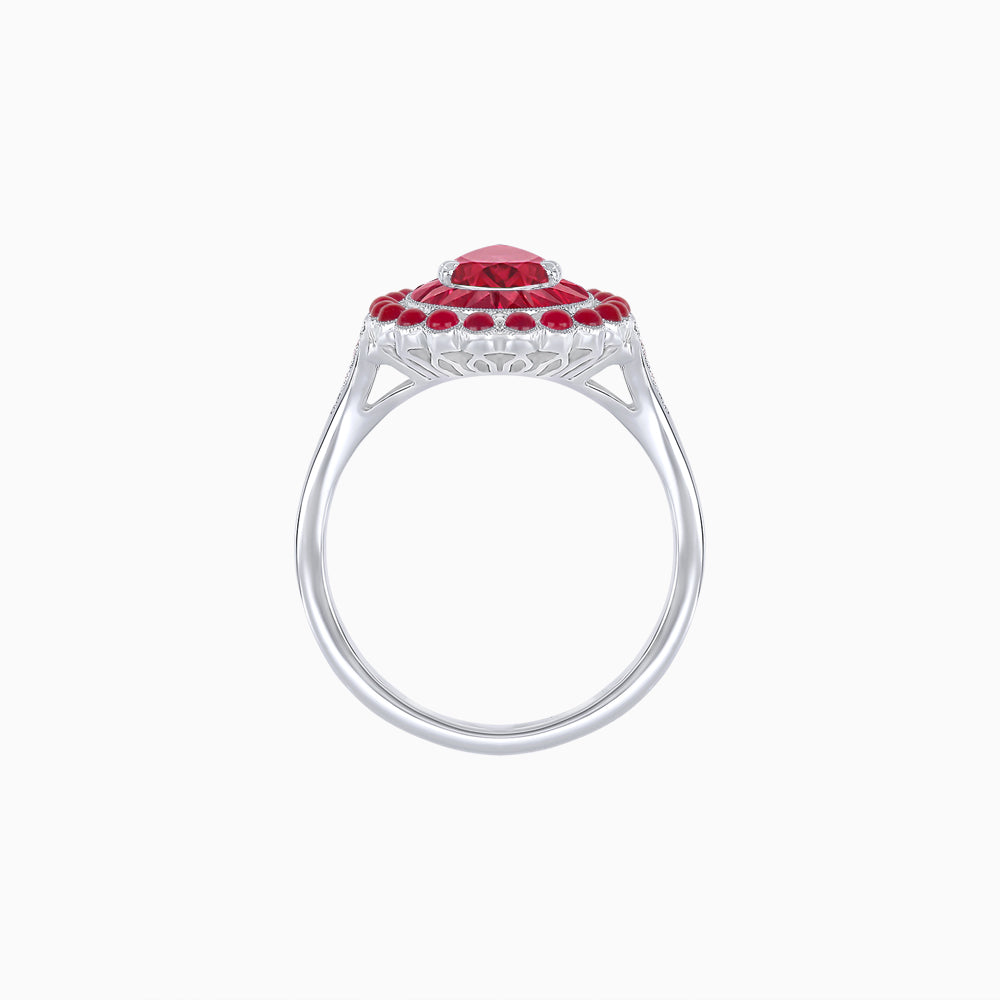Vintage Style Pear Shape Mosaic Ring with French-Cut and Cabochon Borders
