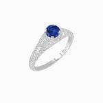 Load image into Gallery viewer, Vintage-Inspired Round Cut Ring with Tapered Diamond Accents and Hand-Engraved Details