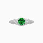 Load image into Gallery viewer, Vintage-Inspired Round Cut Ring with Tapered Diamond Accents and Hand-Engraved Details