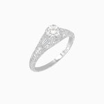Load image into Gallery viewer, Vintage-Inspired Round Cut Ring with Tapered Diamond Accents and Hand-Engraved Details