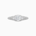 Load image into Gallery viewer, Vintage-Inspired Round Cut Ring with Tapered Diamond Accents and Hand-Engraved Details