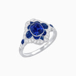 Load image into Gallery viewer, Vintage Floral Halo Ring Mounting with Cushion Cut Center Stone and Diamond Accents
