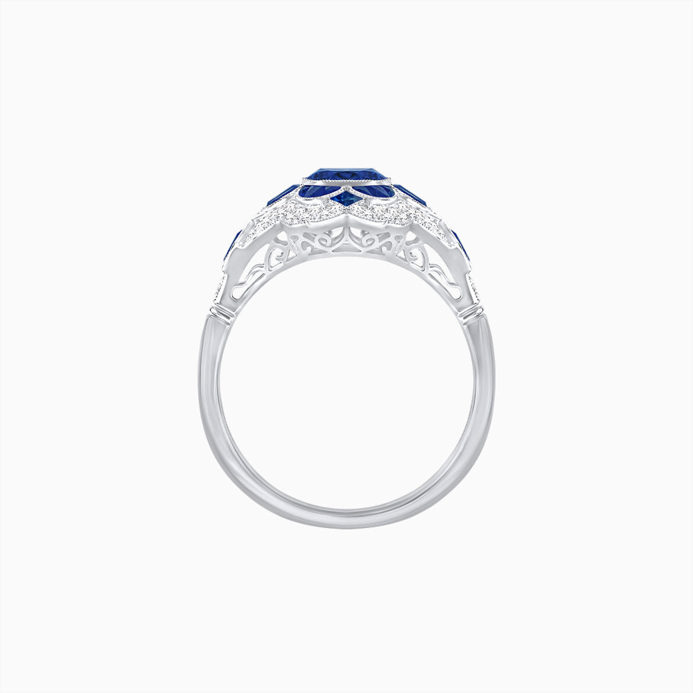 Vintage Floral Halo Ring Mounting with Cushion Cut Center Stone and Diamond Accents