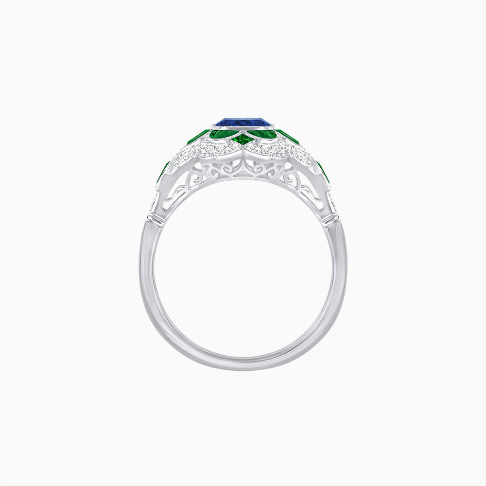 Vintage Floral Halo Ring Mounting with Cushion Cut Center Stone and Diamond Accents