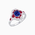 Load image into Gallery viewer, Vintage Floral Halo Ring Mounting with Cushion Cut Center Stone and Diamond Accents