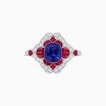 Load image into Gallery viewer, Vintage Floral Halo Ring Mounting with Cushion Cut Center Stone and Diamond Accents