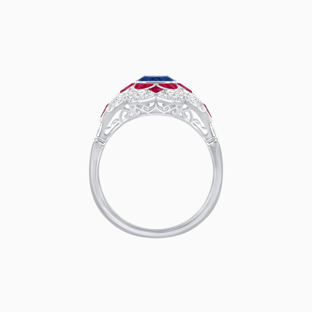 Vintage Floral Halo Ring Mounting with Cushion Cut Center Stone and Diamond Accents