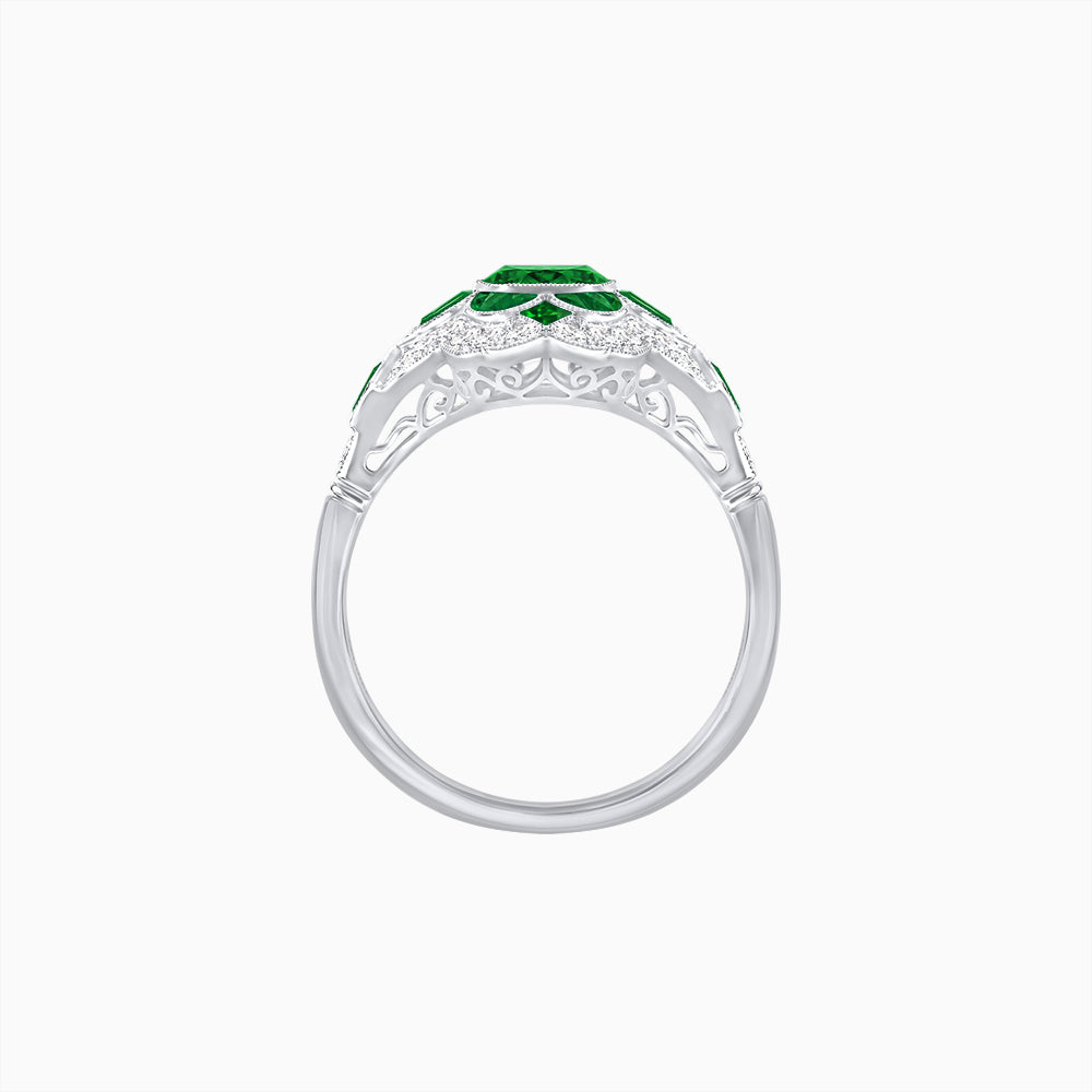 Vintage Floral Halo Ring Mounting with Cushion Cut Center Stone and Diamond Accents