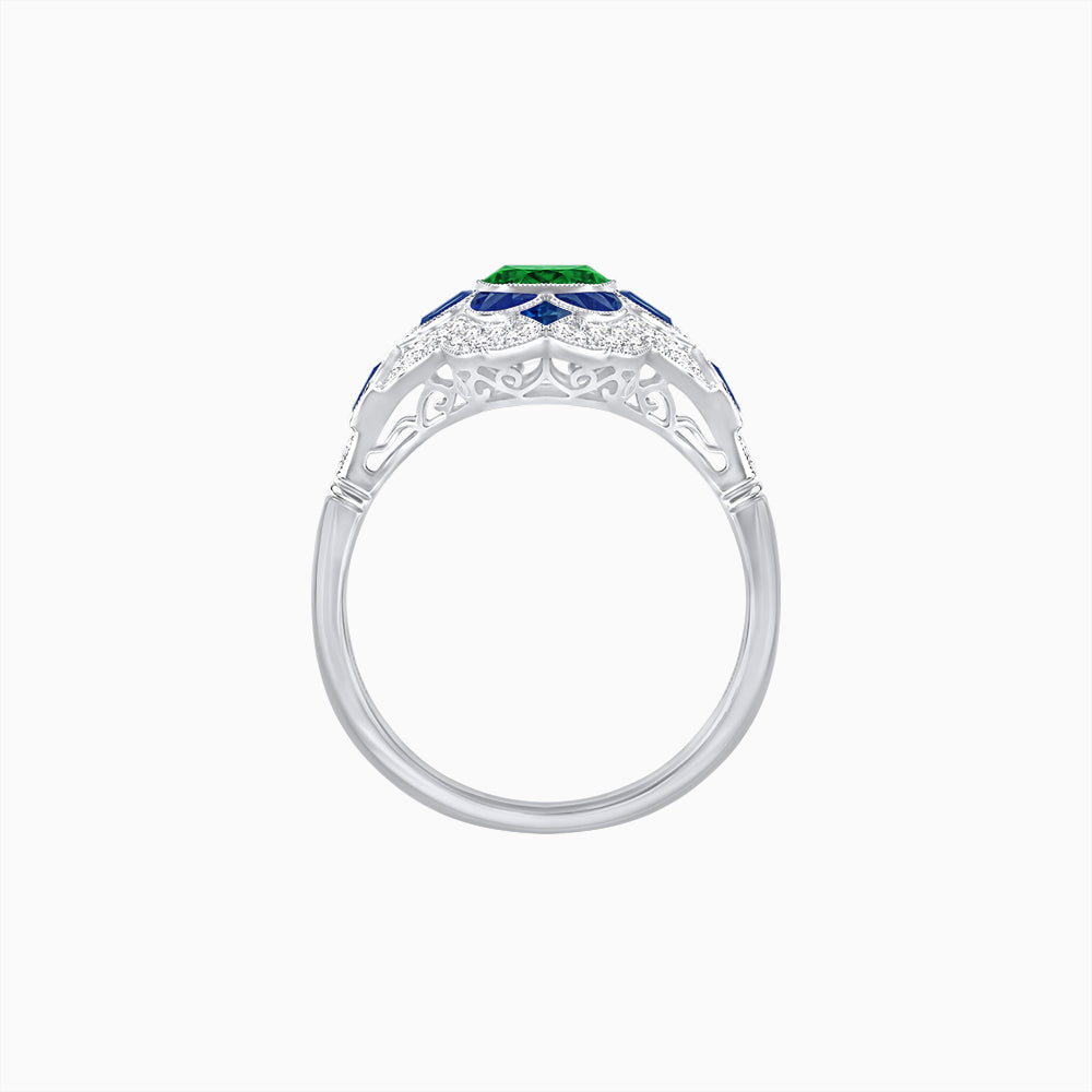 Vintage Floral Halo Ring Mounting with Cushion Cut Center Stone and Diamond Accents