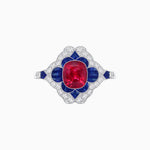 Load image into Gallery viewer, Vintage Floral Halo Ring Mounting with Cushion Cut Center Stone and Diamond Accents