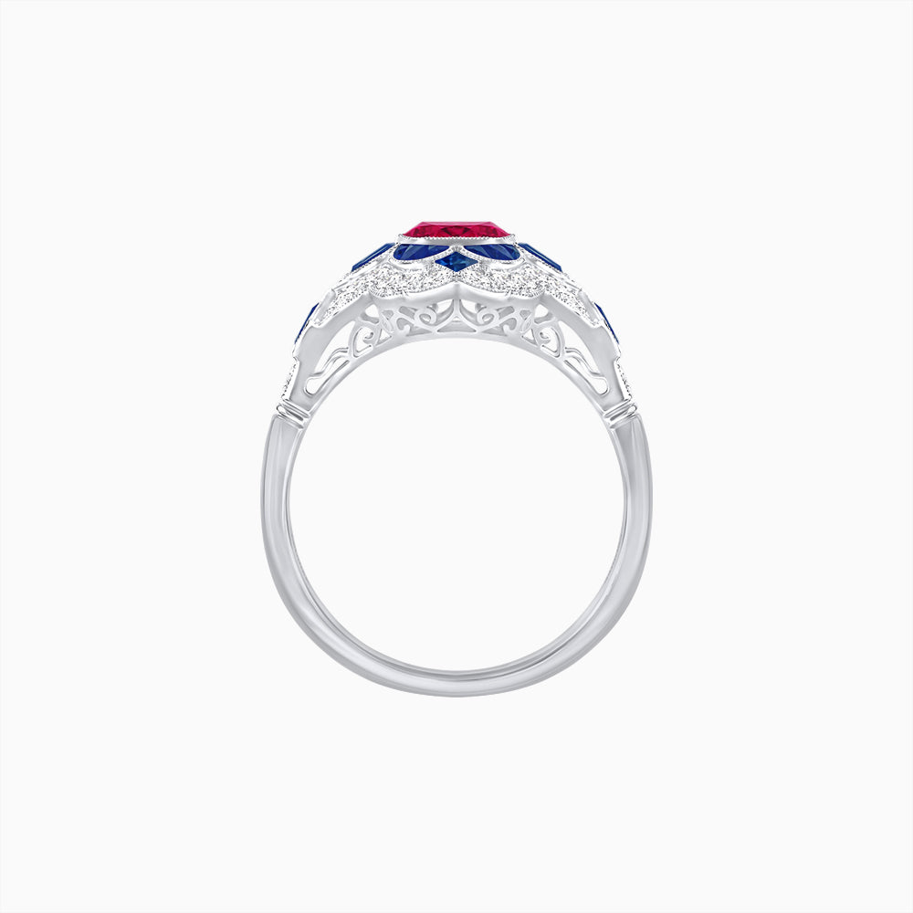 Vintage Floral Halo Ring Mounting with Cushion Cut Center Stone and Diamond Accents