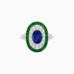 Load image into Gallery viewer, Art Deco Style Oval Ring with French-Cut Gemstone Halo and Diamond Accents