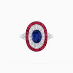Load image into Gallery viewer, Art Deco Style Oval Ring with French-Cut Gemstone Halo and Diamond Accents